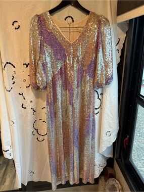Saltwater Luxe Sequin Midi Dress XS Puff Sleeve Party Cocktail Wedding fairy